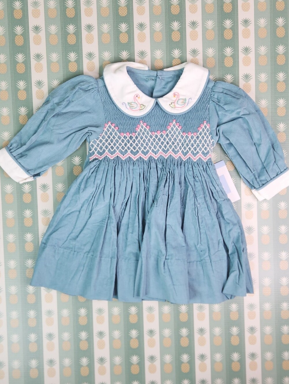 Bella Bliss Blue Smocked Dress with Peter Pan Collar
